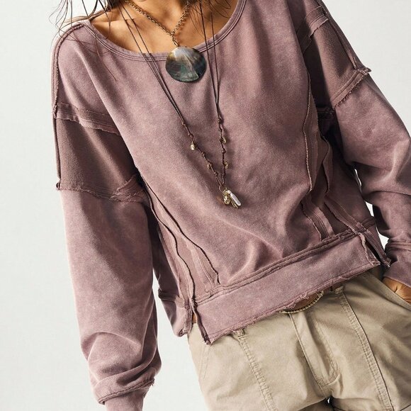 Mocha Brown Boho Women's Casual Knit Hooded Sweatshirt - Picture 7 of 9